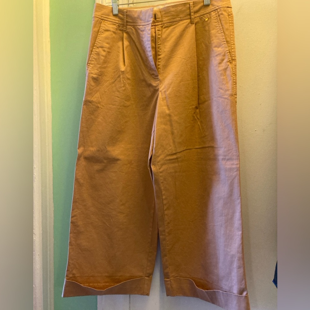 J Crew Wide Leg Cotton Cropped Chino Pants in Warm Camel 10